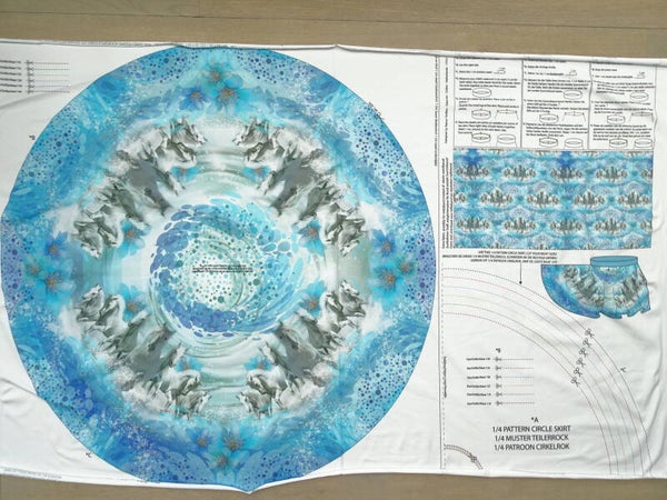 Stoffenpakket  cirkelrok Paarden blauw