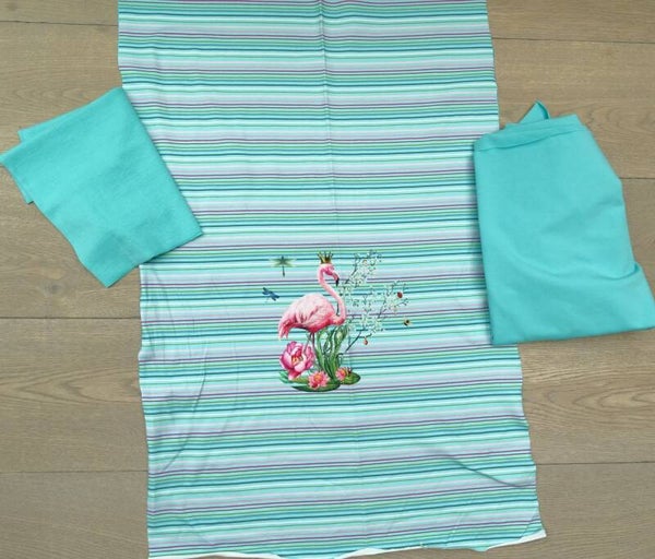 Stoffenpakket Flamingo turquoise strepen