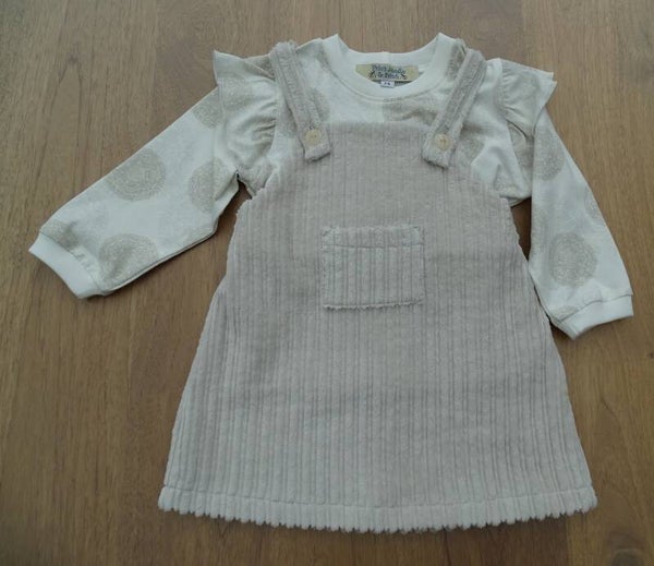 set: salopette rok beige + longsleeve ruffle beige