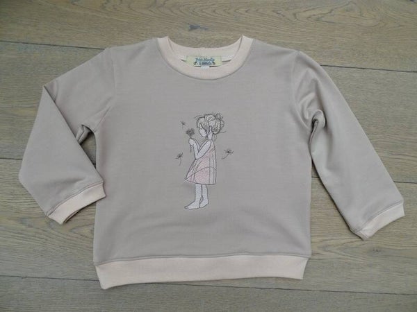 sweater uni beige borduur meisje blaasbloem