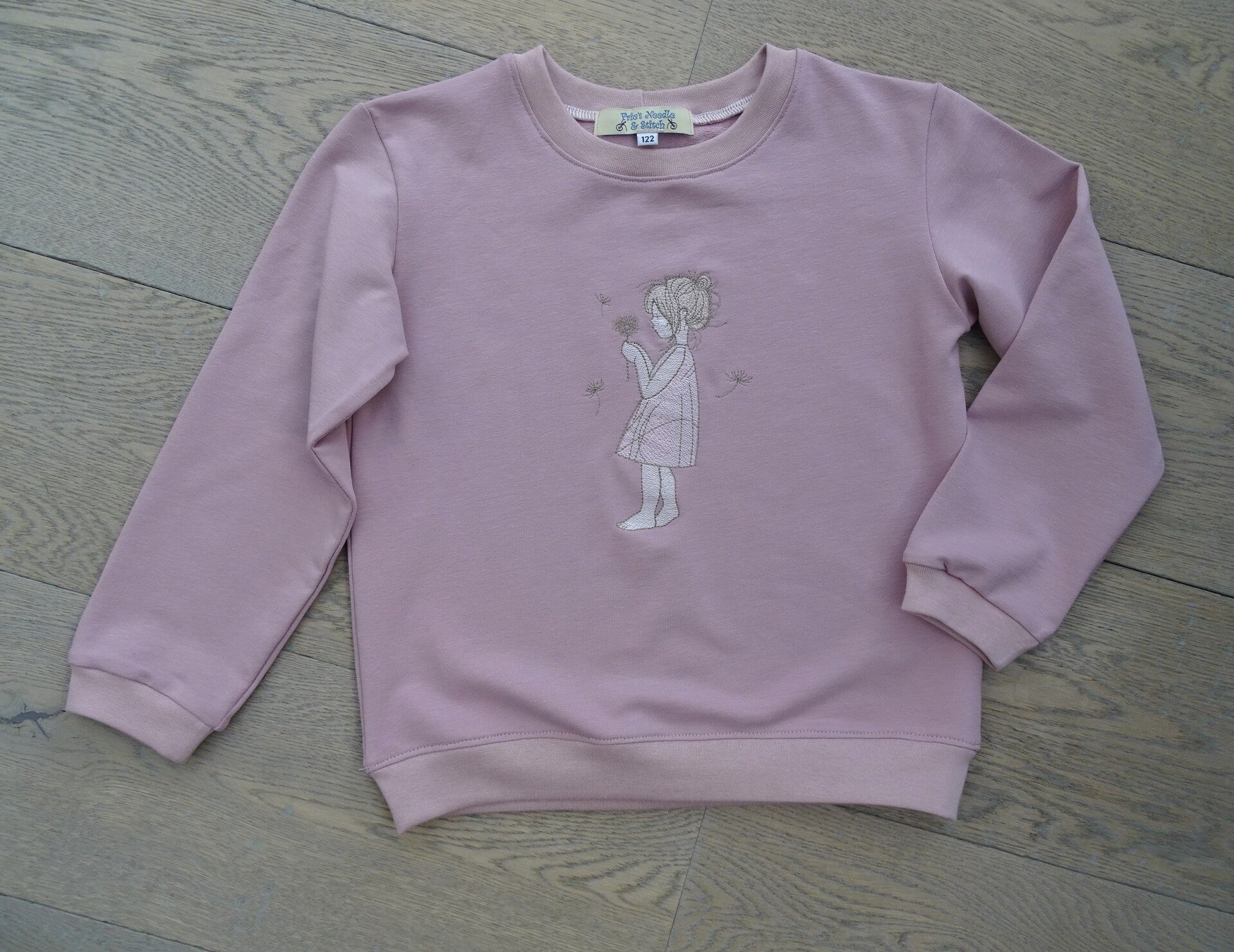 sweater uni oud roze borduur meisje blaasbloem