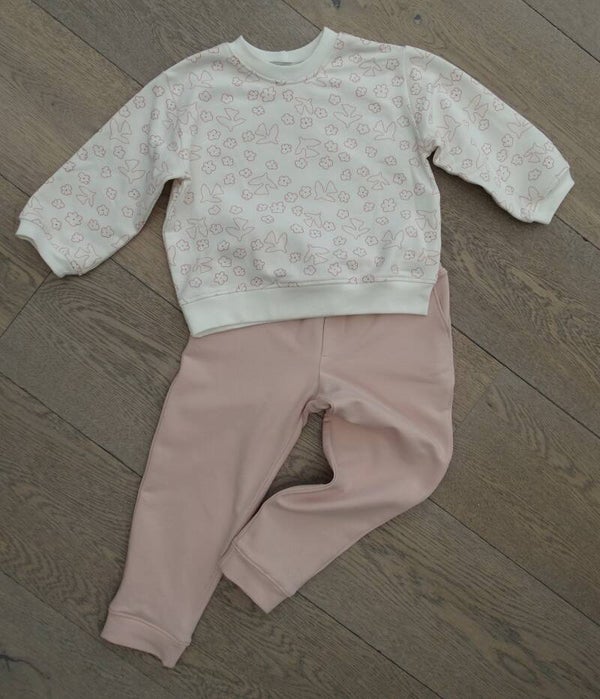 Set: sweater birds & flowers + uni sweaterbroek