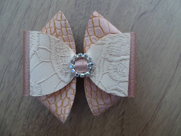 Haarspeld strik zalmroze croco, kant