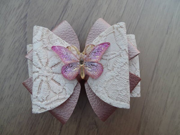 Haarspeld strik oudroze/ vlinder/kant