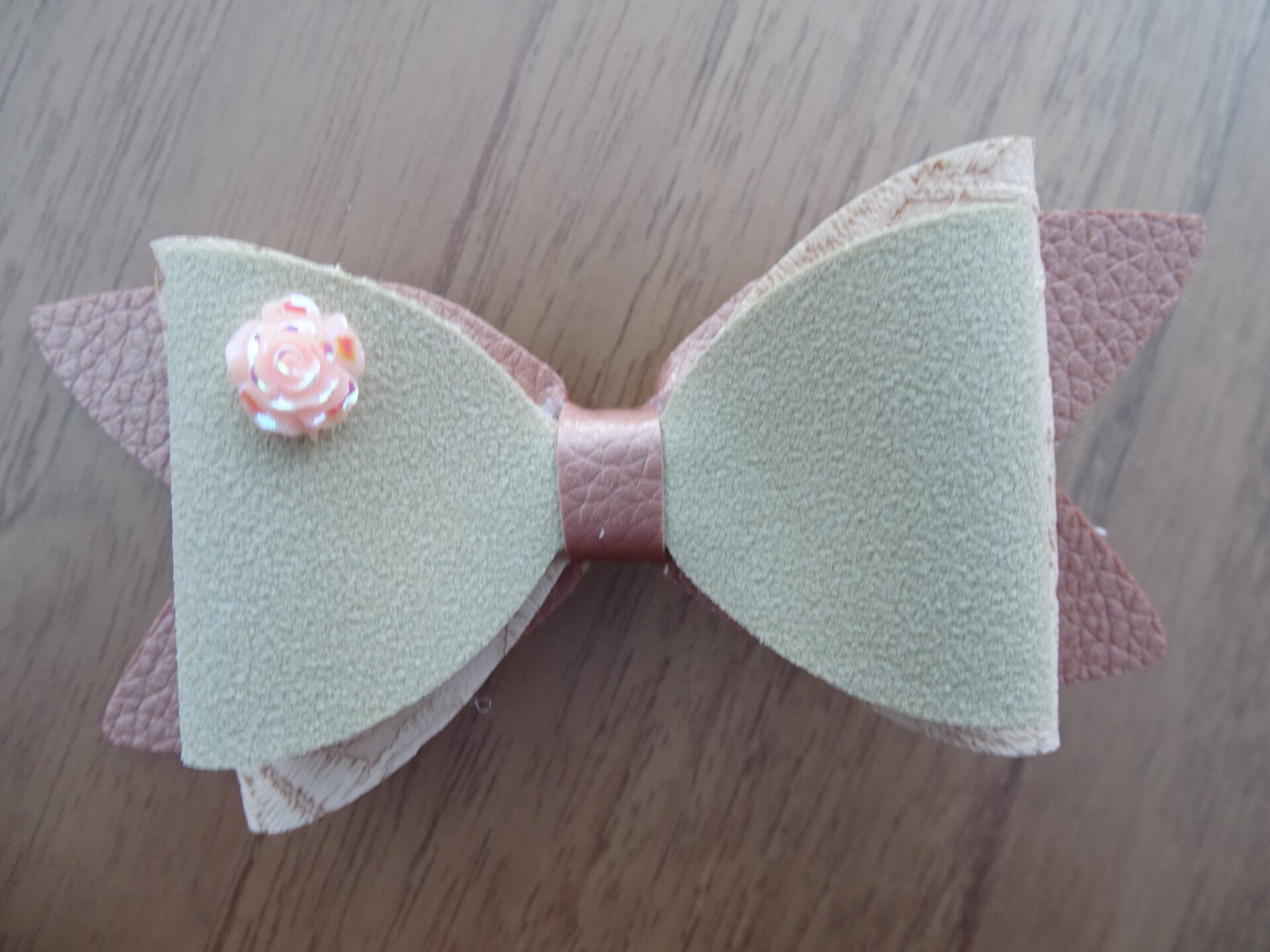 Haarspeld strik oudroze/kant/ecru