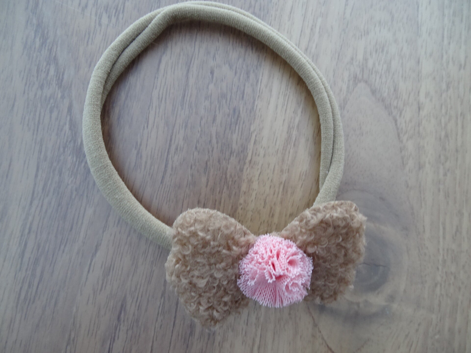 haarband strikje teddy bruin ponpon roze