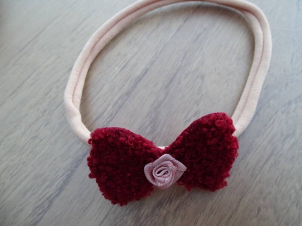 haarband strikje teddy bordeaux roze roosje