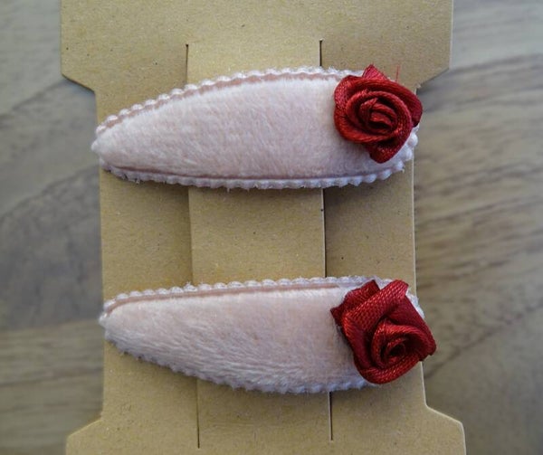 Clic-clac speldjes roze fluweel bordeaux roosje