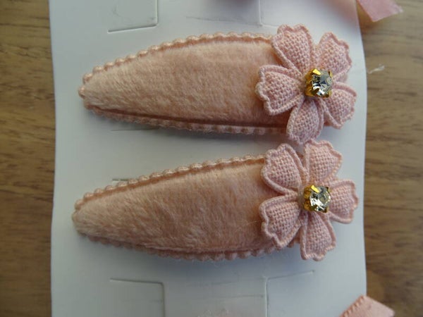 Clic-clac speldjes roze fluweel bloem steentje