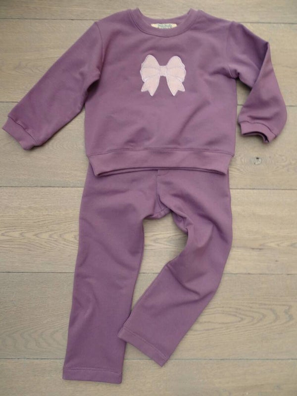 set: sweaterbroek paars + sweater paars strik