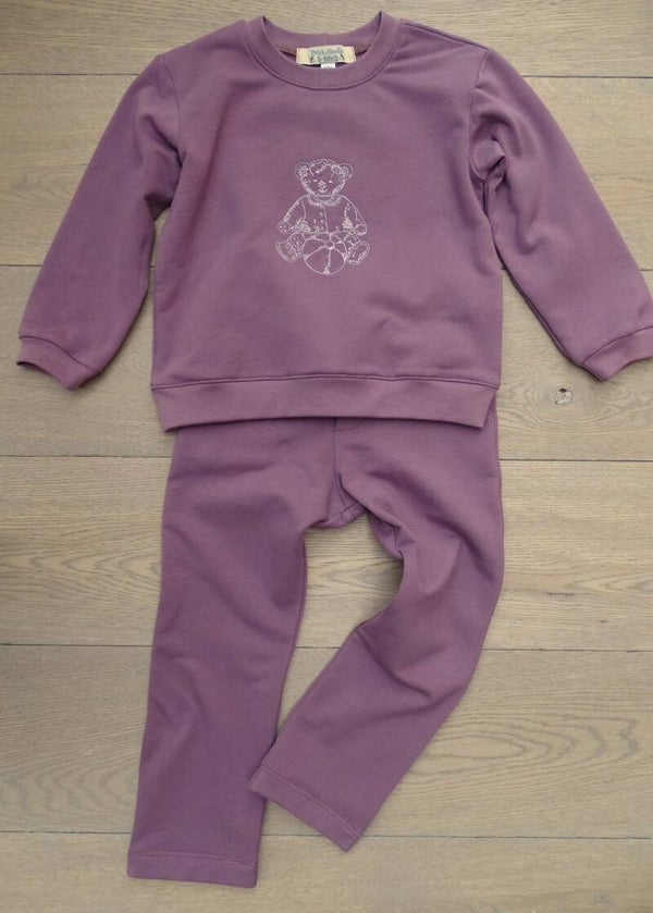 set: sweaterbroek paars + sweater paars borduur beer