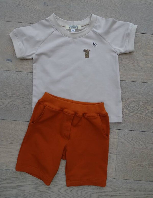 Set short + T-shirt Boo monstertje beige/roestbruin