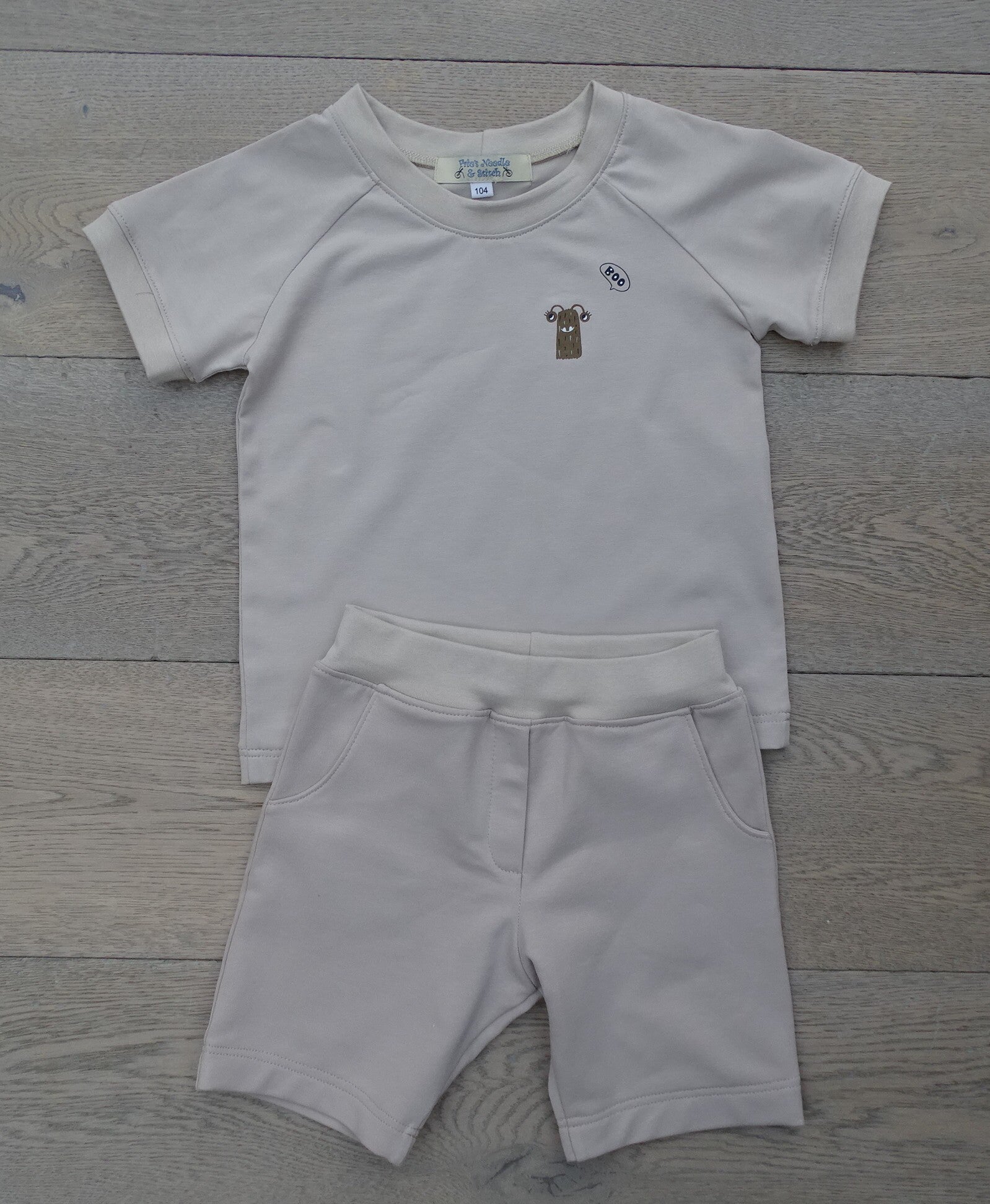 Set short + T-shirt Boo monstertje beige