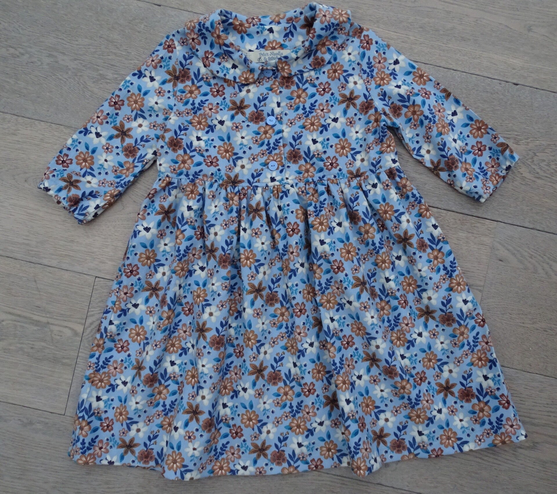 Jurk blauw/bruin vintage bloemetjes