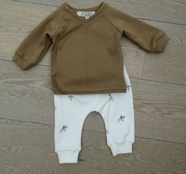 baby setje: bruin/ecru beige rib giraf
