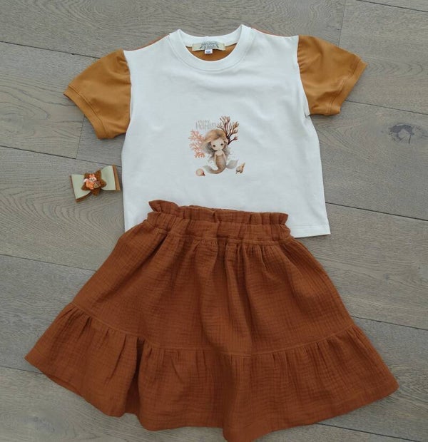 set: T-shirt Mini Mermaid + strokenrok roest gauze