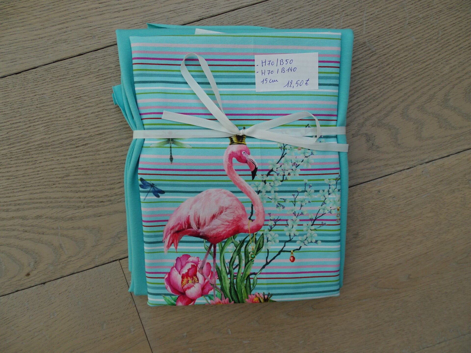 DIY Stoffenpakket Flamingo turquoise strepen
