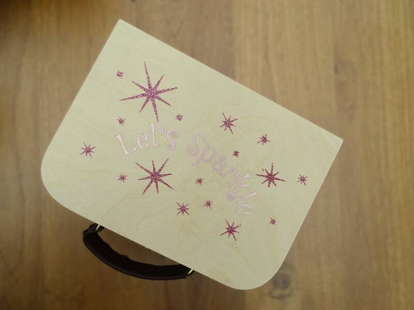 Houten kinderkoffertje "Let's Sparkle" 23cm handvat