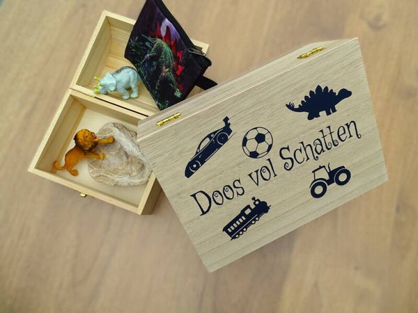 Houten kinderkoffertje " Doos vol Schatten" 23L 16.5B 10H