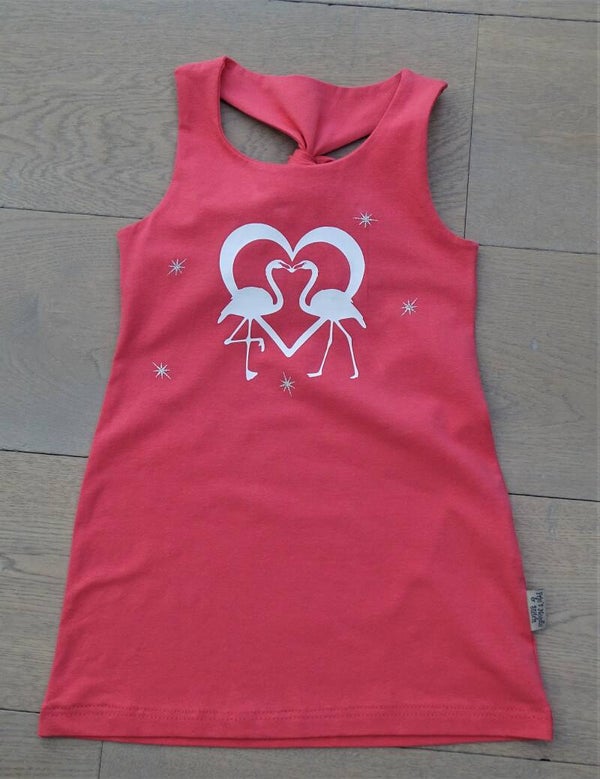 T-shirt topje fusia, flamingo bedrukking