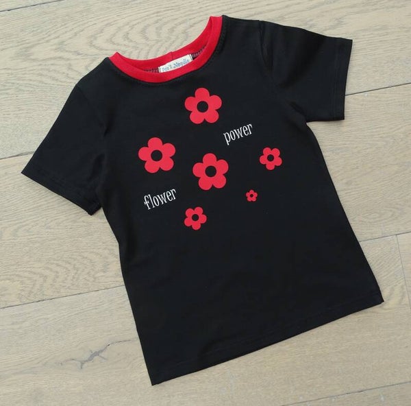 T-shirt zwart flowerpower