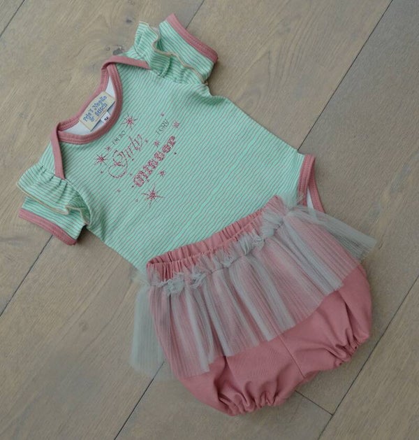 baby setje: romper "cry glitter"+ bloomerbroekje
