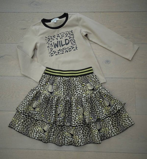 set: rok + longsleeve, Leopard oog beige/beige stock