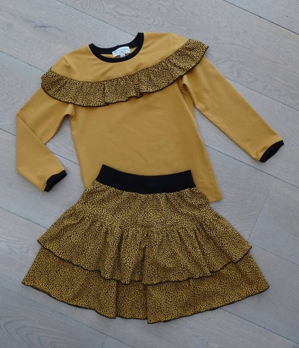 set: rok + longsleeve, Leopard oker