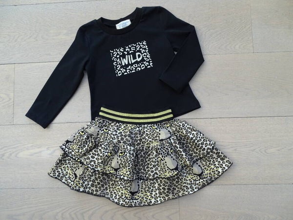 set: rok + longsleeve, Leopard oog beige/zwart