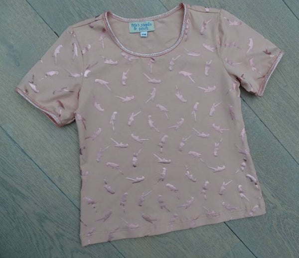T-shirt oud roze foil papegaai