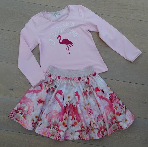 set: rok + longsleeve, flamingo fel roze