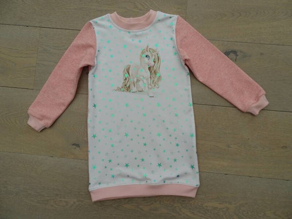 sweaterjurk unicorn wit/ roze