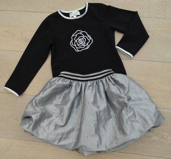 set: zilver pofrok + longsleeve bedrukt