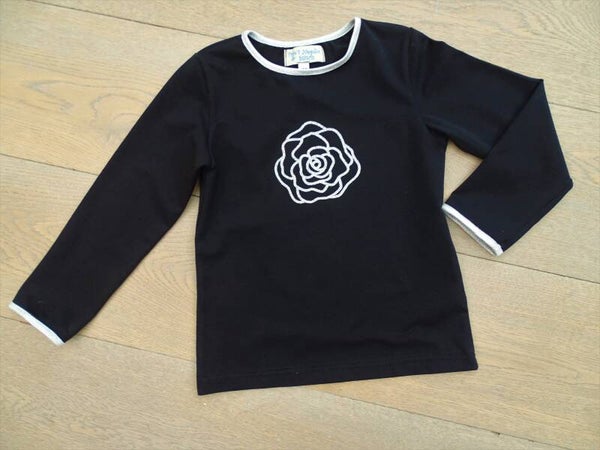 longsleeve zwart bedrukking zilver roos