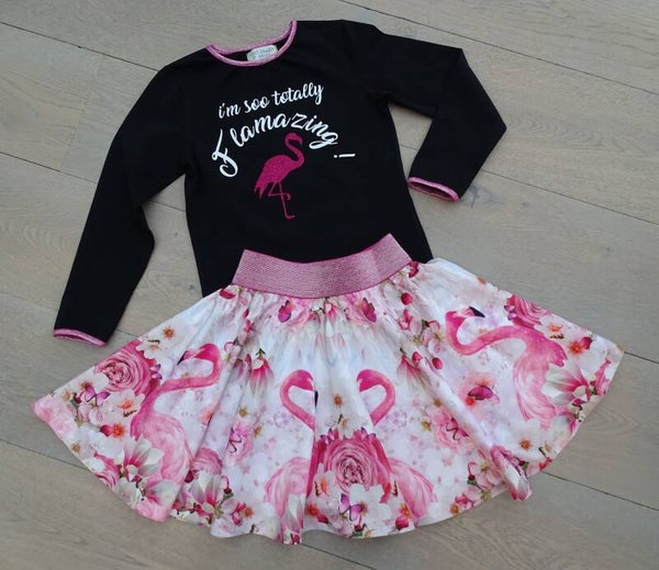 set: rok + longsleeve, flamingo fel roze