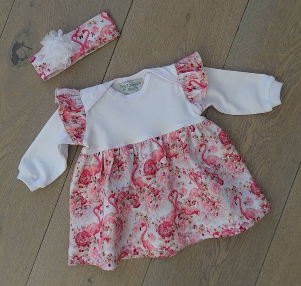 Romperjurk frulle flamingo felroze