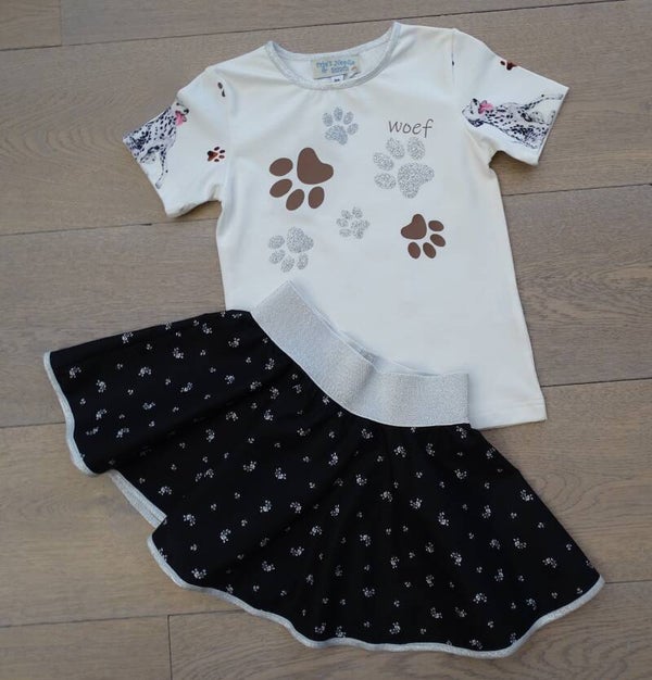 set: rok + T-shirt,  print hondjes