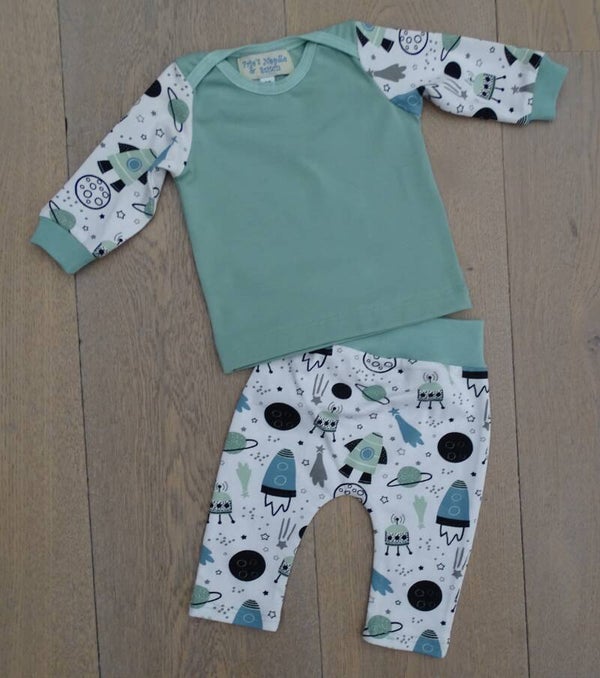 baby setje: mintgroen/planeten