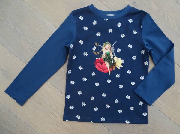 longsleeve donkerblauw elfje op bloem