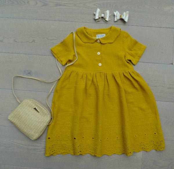 Jurk oker gauze broderie