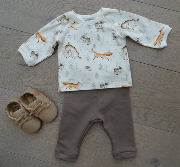 baby setje: bosdiertjes ecru/taupe