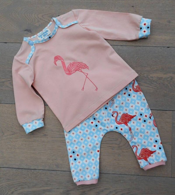 baby setje: flamingo Alice borduur