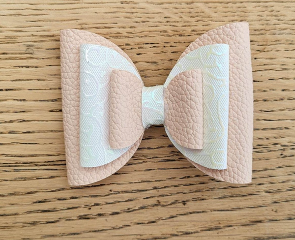 Haarspeld strik zalmroze/wit