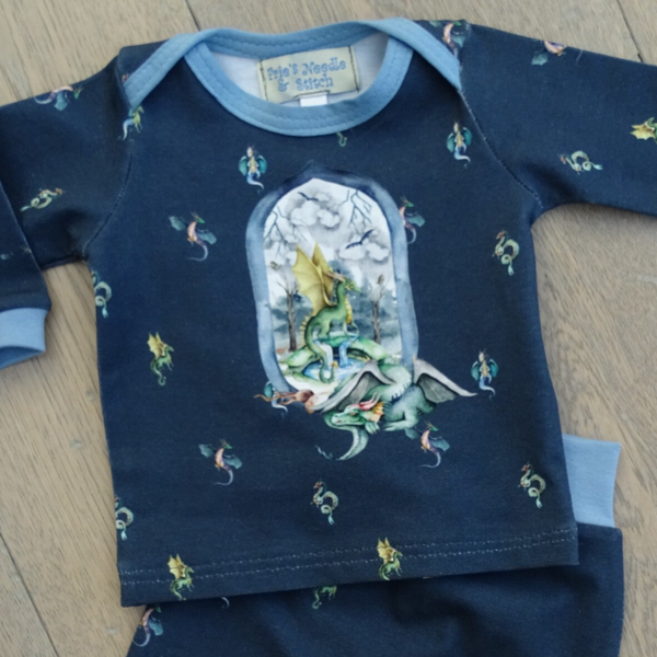 baby shirt donkerblauw draakje