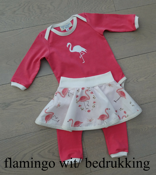 baby setje: koraal romper + legging rokje flamingo