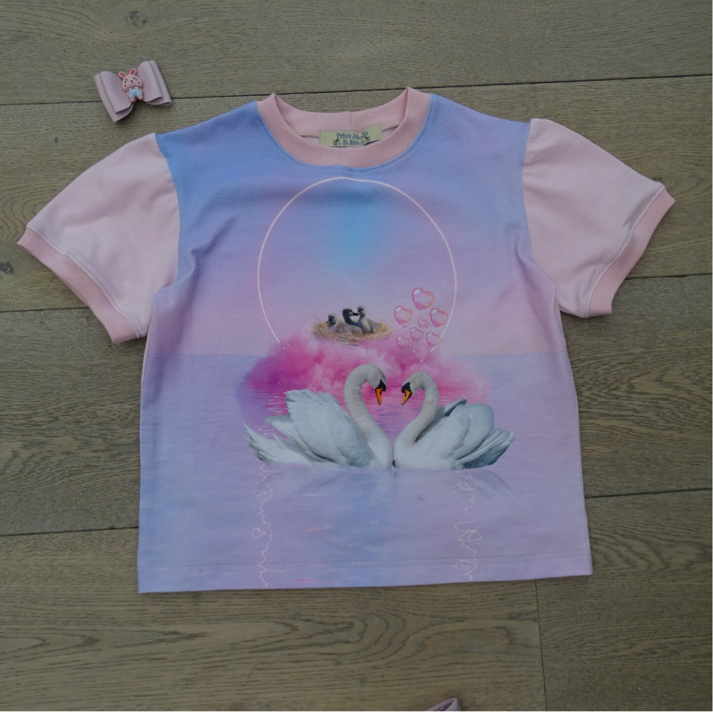 T-shirt 2 zwanen licht roze