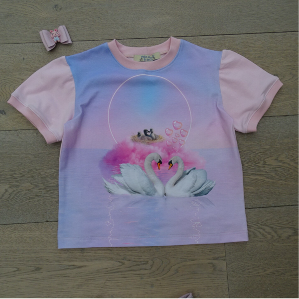 T-shirt 2 zwanen licht roze