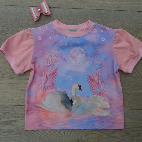 T-shirt 2 zwanen maan roze