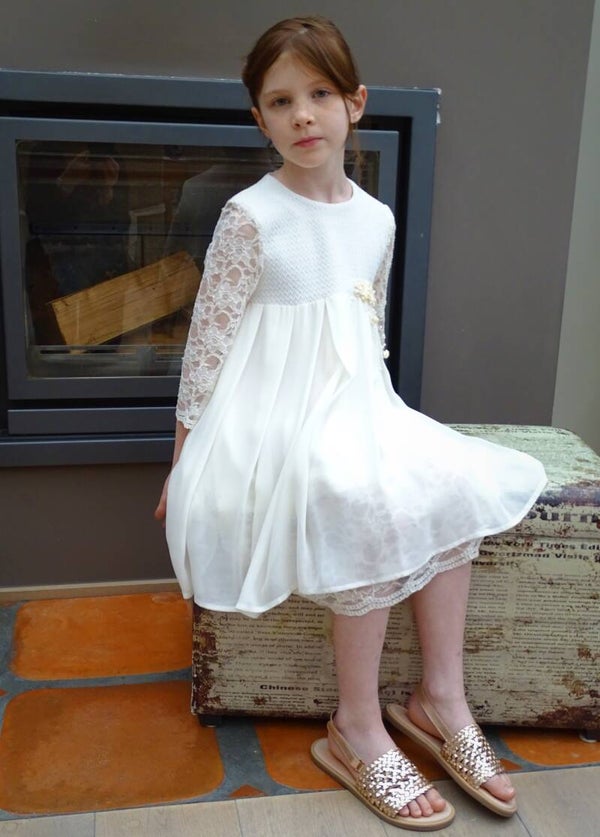 Feestelijke Bohojurk m134 ecru kant en chiffon