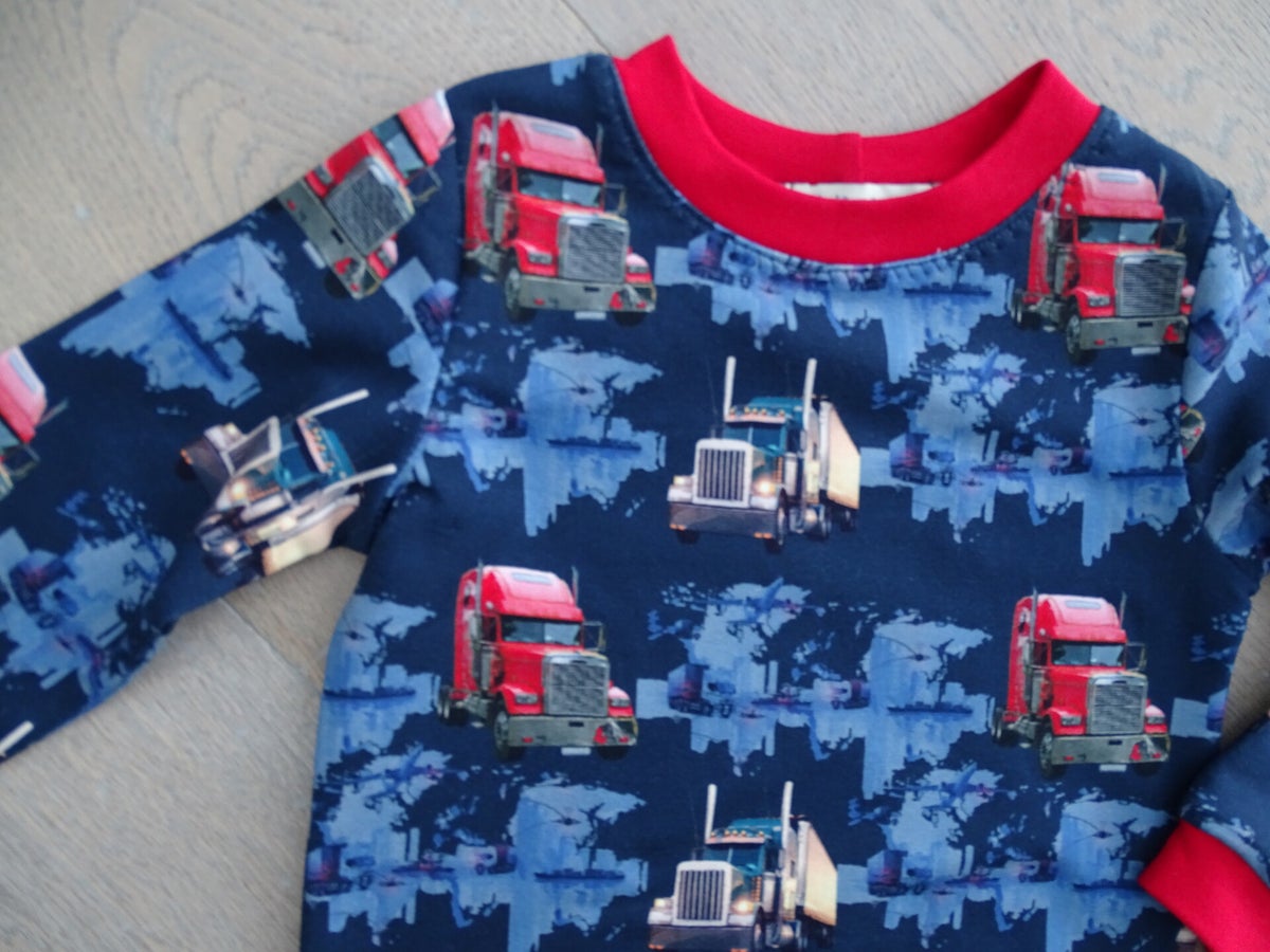 sweater trucks all over print | Frie's Needle & Stitch